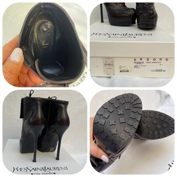 Auc YSL Tribtoo Brown Leather Platform Ankle Booties Boot 7,5 - Picture 9 of 14